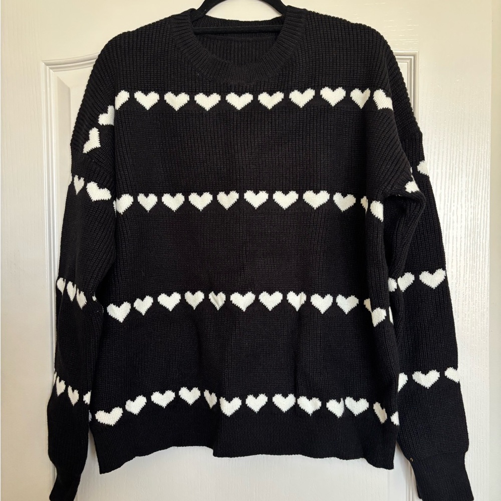 Black and White Heart Pattern Sweater